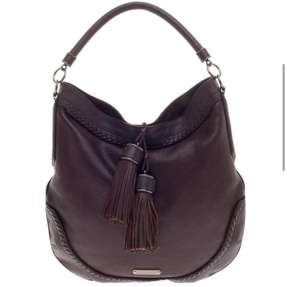 Authentic NWT Brown Leather Tassel Burberry Shoulder Handbag